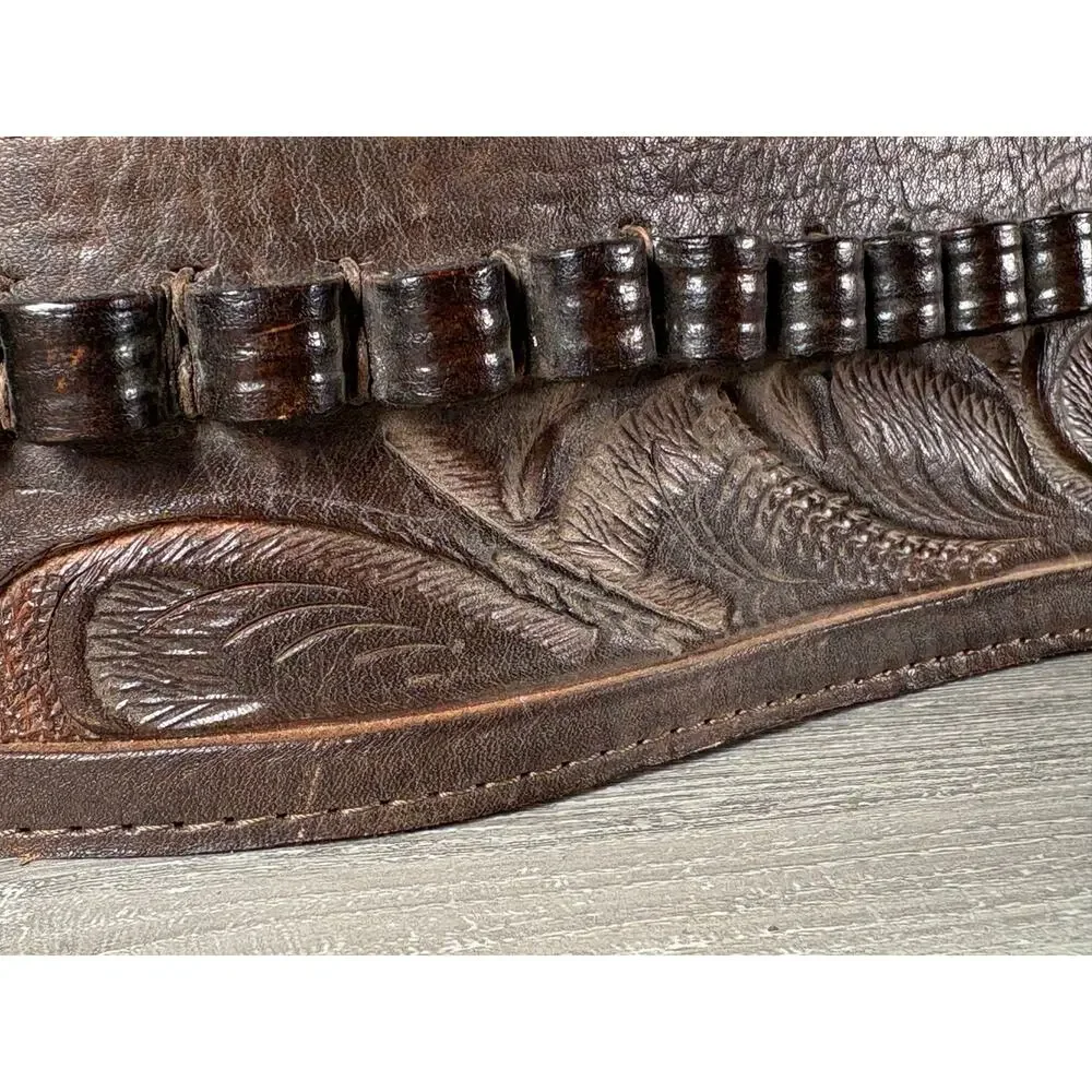 Vintage Mexican Tooled Leather Belt Western‎ Cowboy Cartridge Holster Belt 36”
